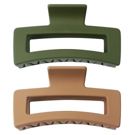 Qooocy Extra Large Claw Clips for Thick Hair and Long Hair, 2 Pack XXl Jumbo Claw clips, Oversized Matte Non-slip Rectangle Hair Clips for Women, Big Strong Hold Jaw Clip, Green & Khaki