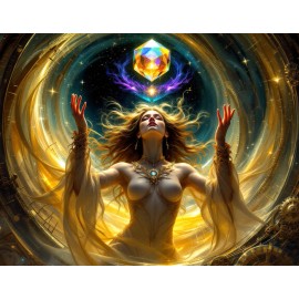 A Golden Goddess Summons a Glowing Orb As Energy Churns Poster Print 18 x 24 in