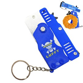 QKUDNGHY Kids Toys Cool Keychain Rubber Band Mini Metal Folding Rubber Launcher Toy with 60 Elastic Rubber Bands for Game Outdoor Activities (Blue)