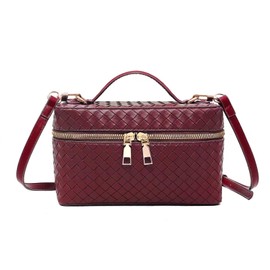 Small Shoulder Bags for Women Trendy L19 Square Box Satchel Bag Cute PU Leather Crossbody Purse with Adjustable Strap, Burgundy