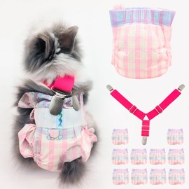 Disposable Rabbit Diapers,Small Pee Pads,with Rabbit Suspenders for Diapers Female,Squirrel Diapers,for Bunny Guinea Pig Kitten Hedgehog Sindoor and Outdoor Activities.(10PCS) (Pink Plaid, S)