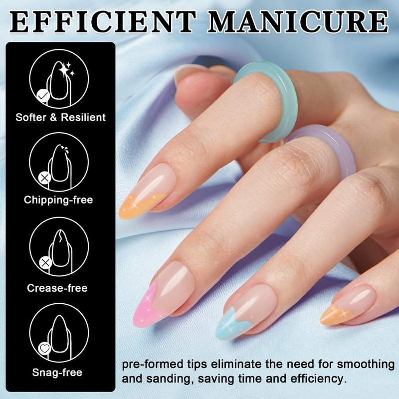 QIUFSSE 550PCS Short Almond Nail Tips,Pre-shaped Soft Gel Nail Tips,Clear
