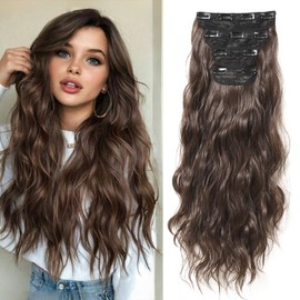 PURSHINE Clip in Hair Extensions 4PCS 22Inch Natural Brown Long Wavy Curly Clip in Extensions for Women Invisible Seamless Natural Clip in Extensions Hairpieces