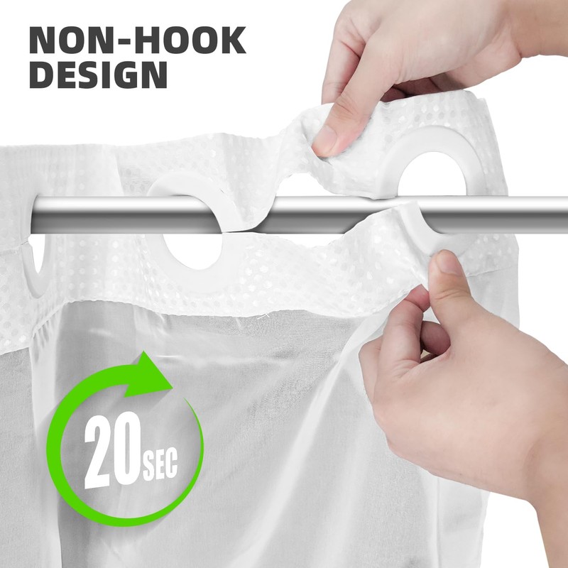 Curoayood no Hook Waffle White Shower Curtain,Mesh Window Top with