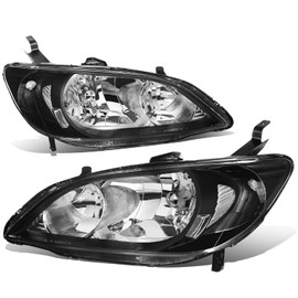 Auto Dynasty Headlights Assembly Compatible with 2004 2005 Honda Civic Coupe/Sedan, Driver and Passenger Side Halogen Headlamps Replacement, HO2519102 HO2518102, Black Housing Clear Corner