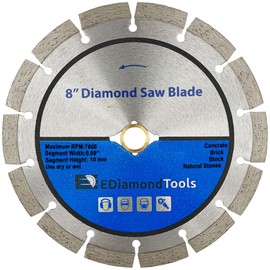 8" Segmented Diamond Saw Blade for Concrete, Brick, Block and Masonry, 10mm Segment Height, DM 7/8" Arbor
