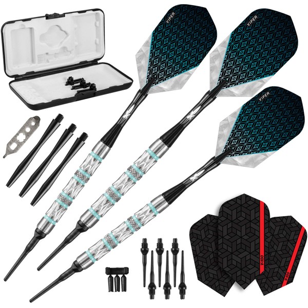 Viper Diamond 90% Tungsten Soft Tip Darts with Storage/Travel Case, Turquoise Rings, 18 Grams