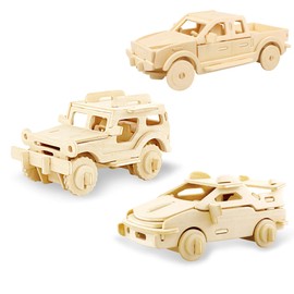 Georgie Porgy Kids Toys Construction Woodcraft Kits Wooden Model Puzzle Kits Age 8 Pack of 3 Jigsaw (Off-road Vehicle Cars Pickup Truck)