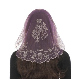 Bozidol Mantilla Veils for Church Catholic, Purple Our Lady Of Aparecida Embroidered Lace Chapel Veil, Latin Mass Prayer Scarf Head Coverings for Women Lent Advent