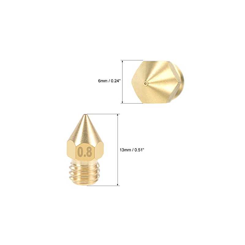 sourcing map 0.8mm 3D Printer Nozzle Head M6 Thread Replacement,
