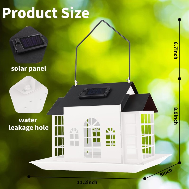 Solar Bird Feeder House for Outdoors, Metal Large Capacity 3-Compartment
