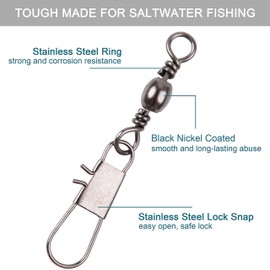 Fishing Barrel Swivel with Safety Snap, 120pcs Premium Interlock Snap Swivels Connector 31-95LB, Stainless Steel Copper Rolling Ball Bearing Swivel Saltwater Fishing Gear Size: #1-#10