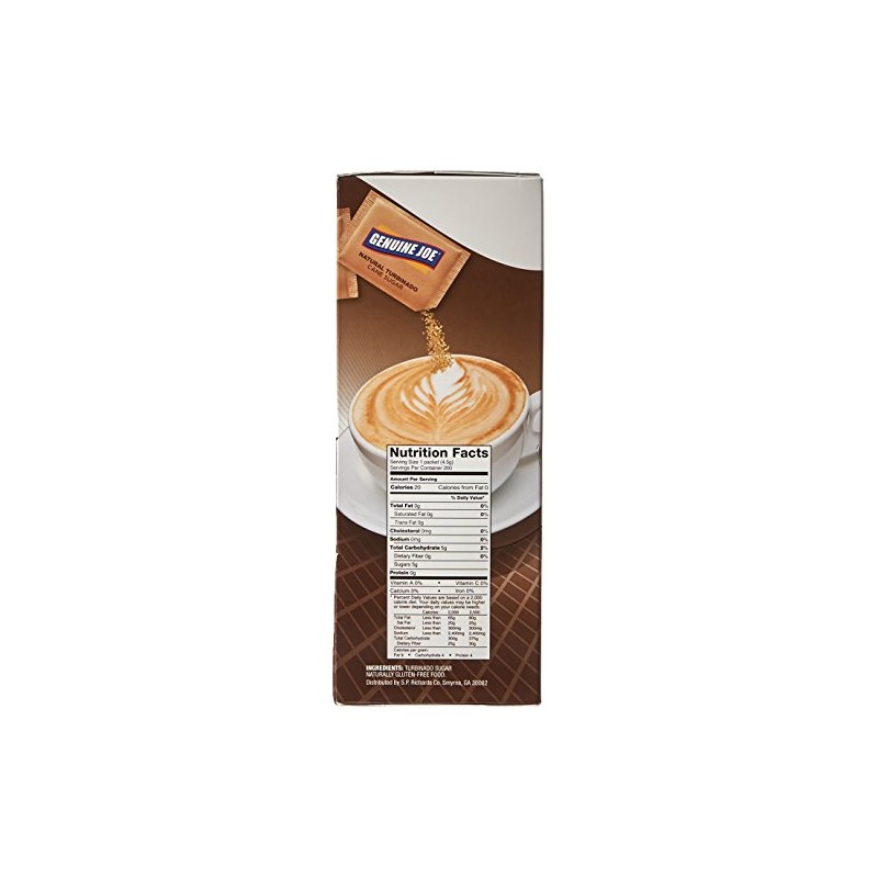 Genuine Joe Turbinado Natural Cane Sugar Packets (200 per Box)