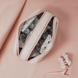 FQDGTFA Portable Daily Contact Lens Case Organizer, Traveling Contact Cases Bag with Clearly Labeled R & L, Water-Resistant Disposable Contact Lens Dispenser, Storage up to 60 lenses(Pink)