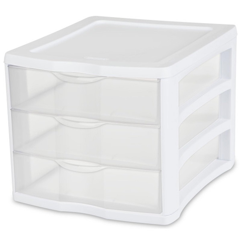 Sterilite 4-Pack 3 Drawer Unit, Plastic Desktop Organizer with Clear