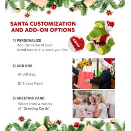 DolliBu Santa Alligator Stuffed Animal Plush Toy - Eco-Friendly Wild Animal Dress Up with Red Santa Claus Outfit, Perfect Holiday with Name Personalization - 9 Inches