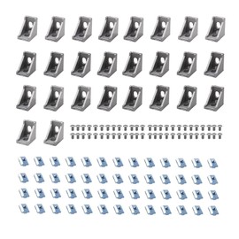 iMetrx 26Pcs 2020 Corner Brackets Set with 52Pcs M5 T Slot Nuts, 52Pcs M5x8mm Hex Socket Cap Screw and 2Pcs M3 Wrench for 2020 Series Aluminum Extrusion Profile Silver