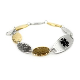 My Identity Doctor Customized Medical ID Bracelet with Free Engraving, 1.5cm Gold Tone Steel Petals - Black - Wrist Size 6.5 Inch