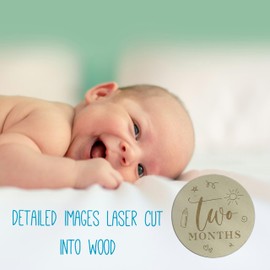 eBoutik - Set of 13 Wooden Cicle Baby Monthly Milestone Card - Double-Sided Round Design, Baby Photo Props and Nursery Decor - Signs for New Parents or Baby Shower Set