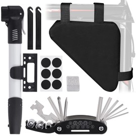 Keadic 13Pcs Portable M Kit Contains 16 in 1 Multitool Mini Bicycle Pump Tube Patches Tyre levers Metal Rasp with Waterproof Frame Storage Bag for Road Mountain BMX Cycling