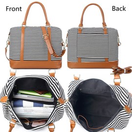 CAMTOP Women Ladies Travel Bag Canvas Weekend Overnight Carry On Luggage Bags(Black and White Stripe)