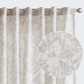 jinchan Floral Curtains Linen Curtains for Living Room Verbena Grey French Country Farmhouse Curtains 84 Inches Long Light Filtering Window Back Tab Semi Sheer Curtains 2 Panels Verbena Grey on Beige