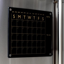 Black Acrylic Magnetic Calendar for Fridge - Magnetic Fridge Calendar - Acrylic Magnetic Dry Erase Board for Fridge - with 4 Chalk Pens-Cloth Eraser-Eraser Holder-Family Planner (15.7X 11.8, Inches)