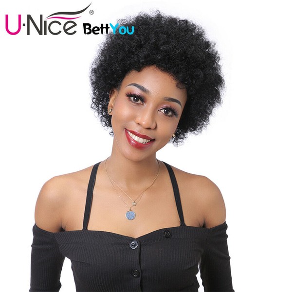 UNice Hair Short Afro Kinky Curly 100% Indian Human Hair Wigs for Black Women US
