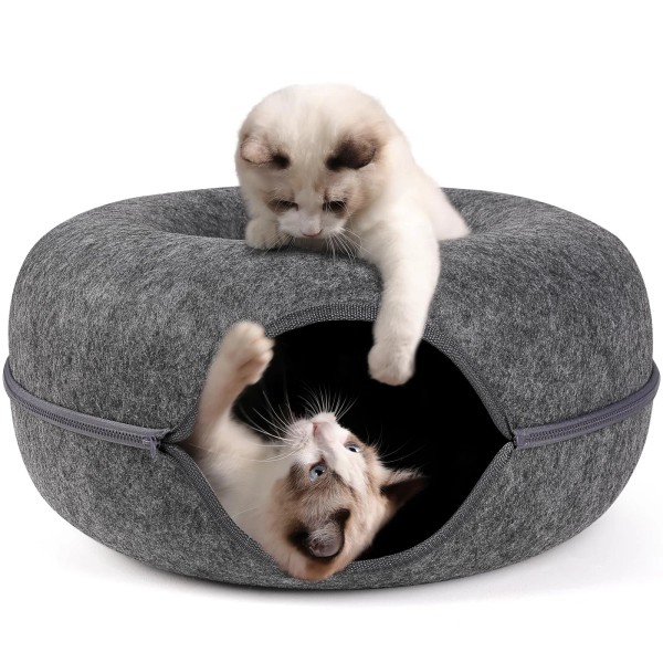 Bininl Peekaboo Cat Cave Bed for Indoor Cats, Detachable Round