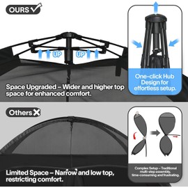 EighteenTek Upgraded Pop-Up Shower Tent, Black, 2-Room Privacy Shelter with Floor & Dual Doors, Portable Camping Toilet & Changing Tent, 83" x 47" x 77.6"H