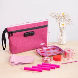 MAICHENG Bolsa a prueba de olores con cerradura de combinación, contenedores grandes a prueba de olores, bolsa a prueba de olores forrada de carbono, resistente al agua, cremallera hermética, kit de almacenamiento de viaje, rosa