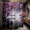 Yieldeer Japanese Shower Curtain Asian Cherry Blossom Bathroom Decor Mountain
