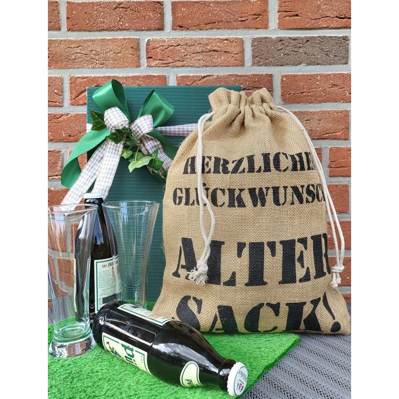 ORGANZABEUTEL24 Geschenkbeutel Alter Sack Herzlichen Glückwunsch, Geburtstag, Jubiläum (40x30 cm)