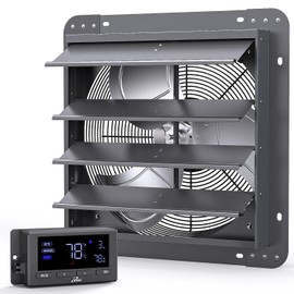 iLIVING 16" Wall Mounted Shutter Exhaust Fan, Automatic Shutter, Temperature and Humidity Controls with Variable Speed, 1736 CFM at 1600 RPM DC Motor