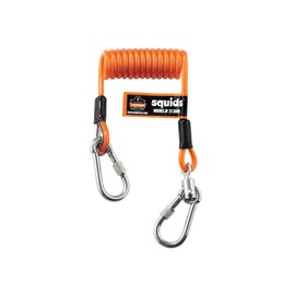 Ergodyne Squids 3130M Coiled Cable Tool Lanyard with Dual Stainless Steel Carabiners, 5 Pounds
