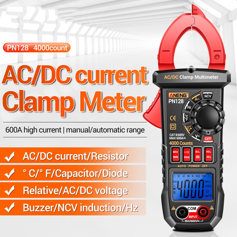 ANENG PN128 Clamp Meter 4000 Counts 600A AC/DC Current Ammeter
