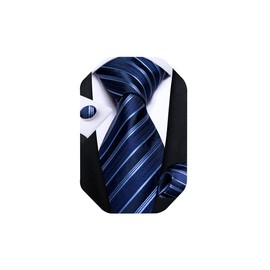 DiBanGu Extra Long Tie for Men Silk 63 inches XL Necktie and Pocket Suqare Cufflinks Set Mens Big and Tall Tie Wedding Party, Navy Blue