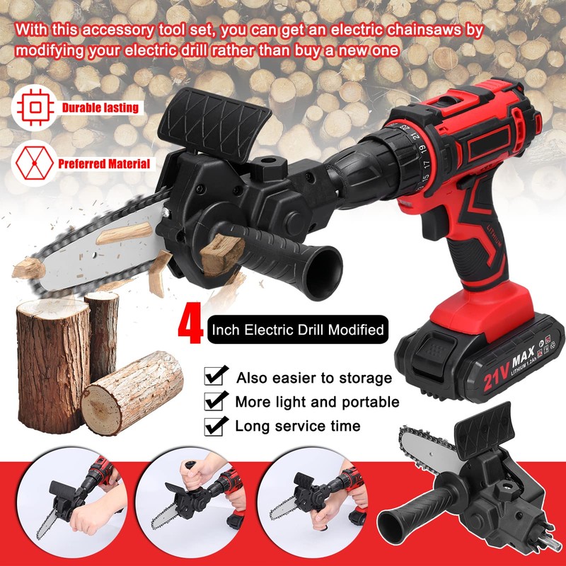 4 Inch Electric Drill Modified To Electric Chainsaw Tool Attachment