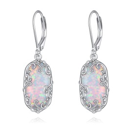 Opal Earrings 925 Sterling Silver Filigree Opal Dangle Earrings Jewellery for Women, Silver