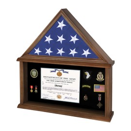Nixvexy Burial Flag Display Case Solid Wood Flag Display Case Fit 5' x 9.5' Folded Flag Large Military Show Box with Real Glass, Certificate Holder for Flag, Certificate, Badges and Medals - Walnut