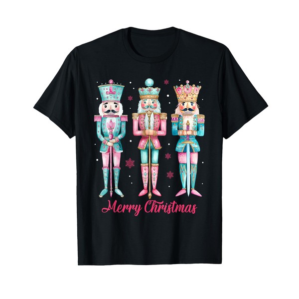Nutcracker Pink Christmas 2024 Xmas Pajamas Matching T-Shirt, black