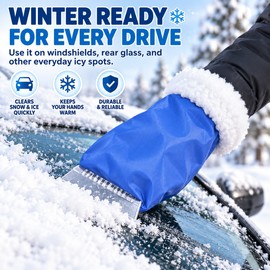 Car Ice Scraper Mitt for Winter – ABS Windshield Snow Scraper with Plush Hand Cover for Frost & Ice Removal
