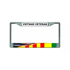 DIGIART VIETNAM VETERAN RIBBON AMERICAN FLAG Chrome Metal Car License Plate Frame