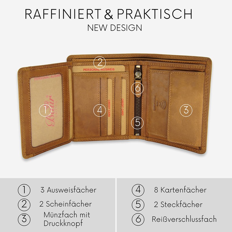 Baur Men's Genuine Leather Wallet with RFID Protection Large Wallet