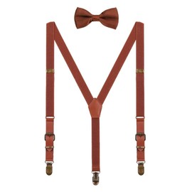 WANYING Children's Baby Toddler Boys Girls Braces Bow Tie Set for 1-8 Years Old Vintage Style 2 cm Width 3 Clips Y Shape Braces, Brown with bow tie