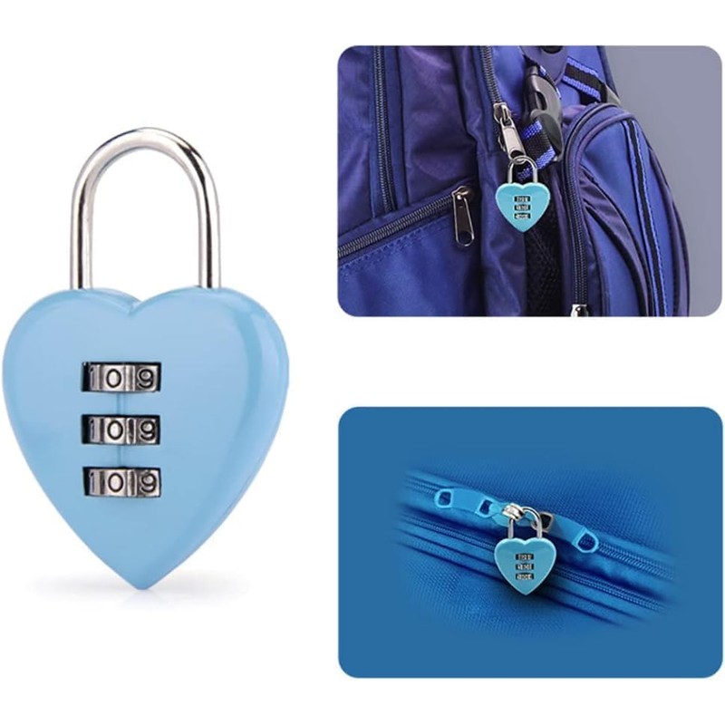 1Pc Blue Cute Mini Combination Lock 3 Digit, Love Heart