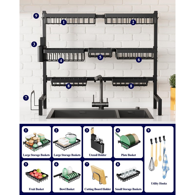 Kitsure Over The Sink Dish Drying Rack - 31.5" to