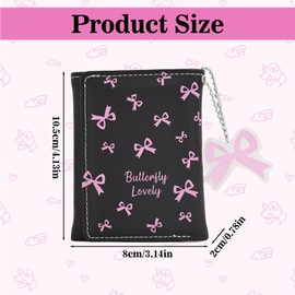 Leseogye Wallet for Women, Tri-Folded Purses for Women, Pink Bow Girls Purse Cute Small Purse with Card Holder