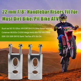 7/8" Handlebar Risers - 7/8" 22 mm Handlebar Mount Clamp Risers for Coleman Bt200x Ct200 SSR125 Razor MX350 MX650 Dirt Pit Bike 50cc 70cc 90cc 110cc XR/CRF Motocycle Dirt Pit Bike Mini Bike,Silver