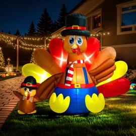 VIVOHOME 7.5ft Long Thanksgiving Inflatable LED Lighted Turkey with Chick Blow up Outdoor Lawn Yard Decoration